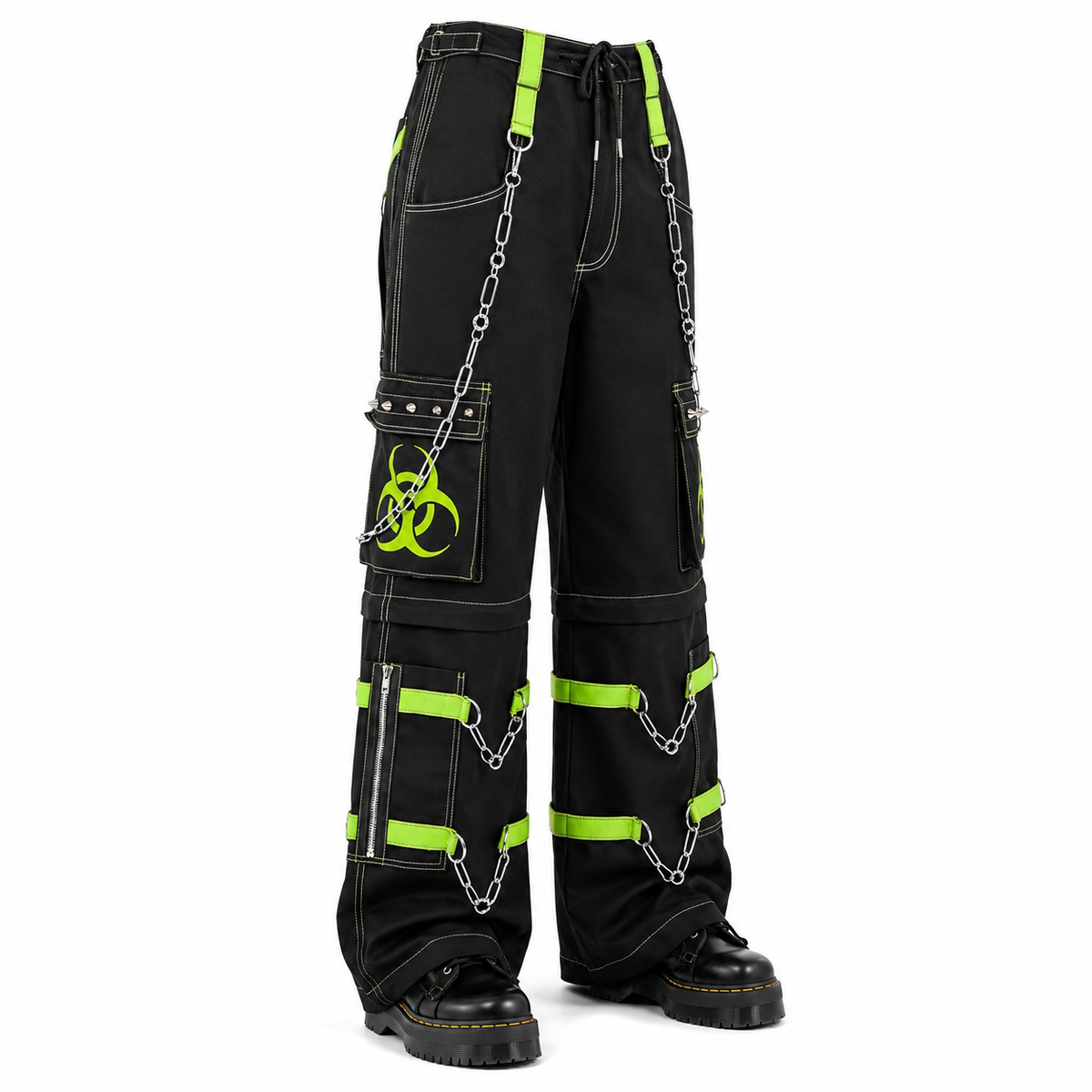 New Biohazard Men Gothic Black Lime Bondage Reflective Biohazard Symbol Pant Alternative Punk Rock Trouser Shorts