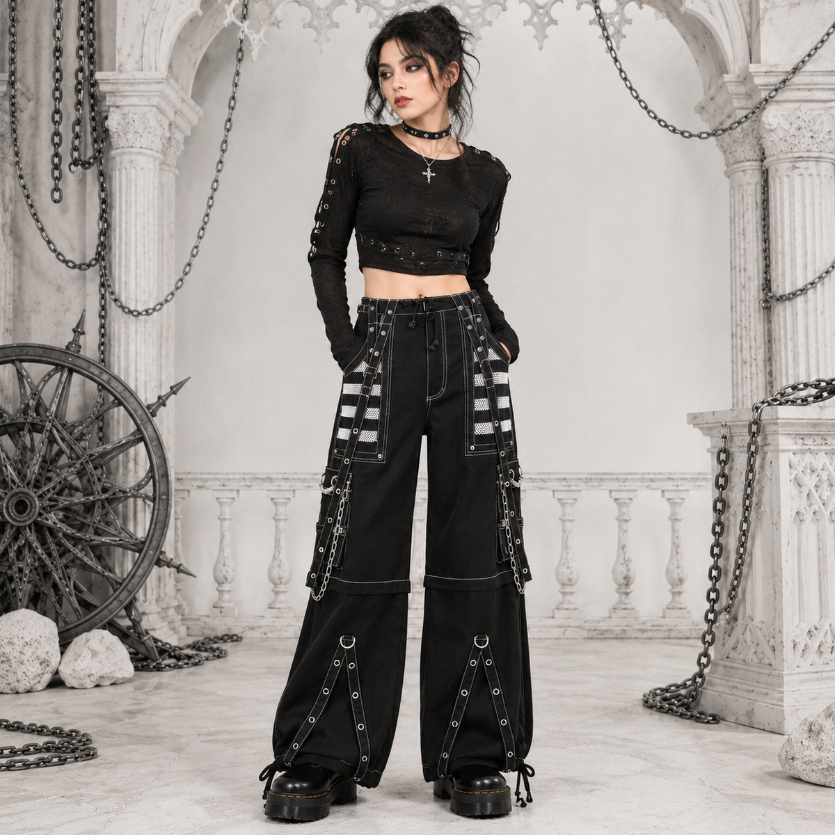Gothic Extreme Bondage Skater Gothic Punk Rocker Cyber Goth Steampunk Biker Pant