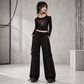 Men’s Black Gothic Super Studded Pants Red Stitching Men’s Fashion Goth Pant
