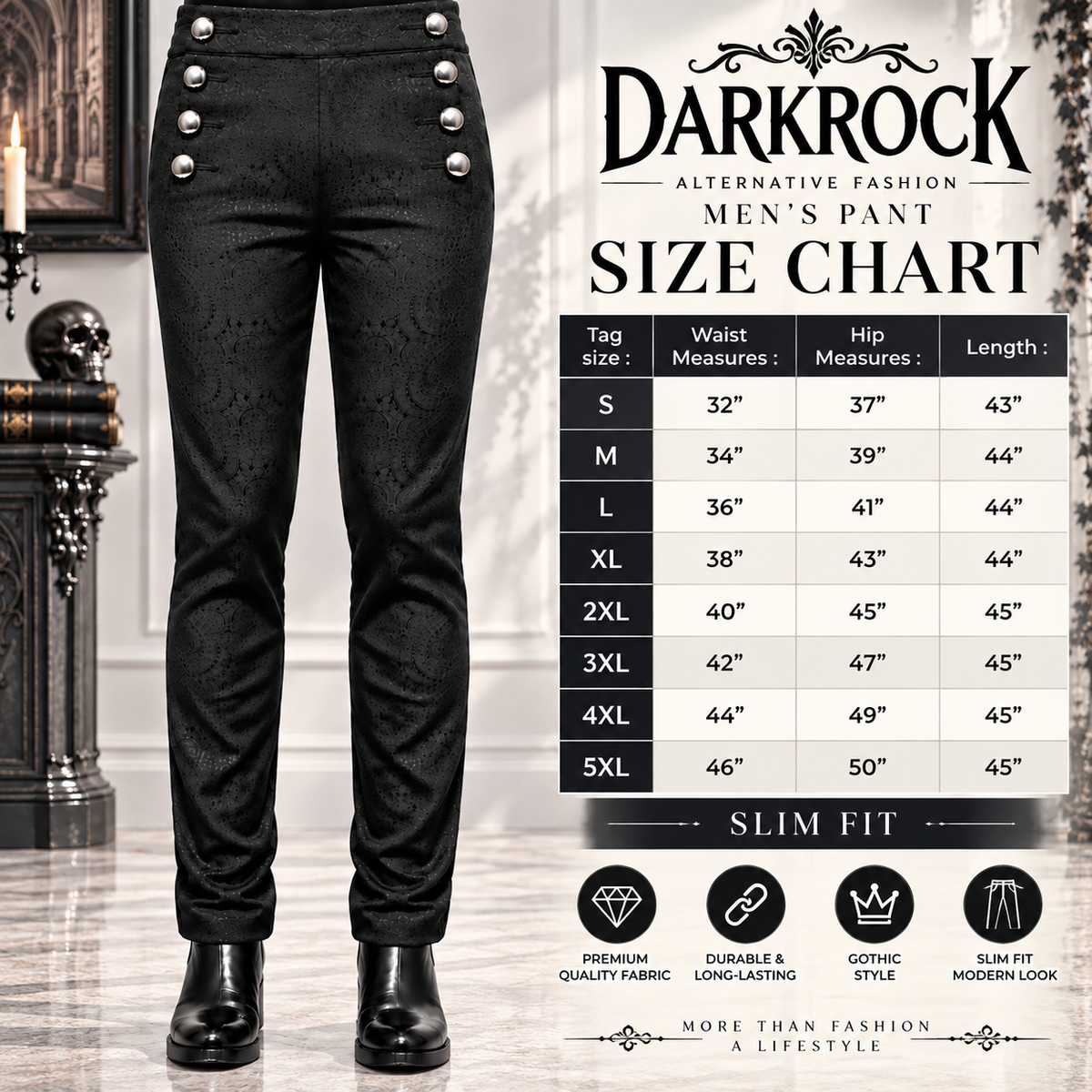 Prime Quality Men's Gothic Alastor Steampunk Black Brocade Dress Pants
