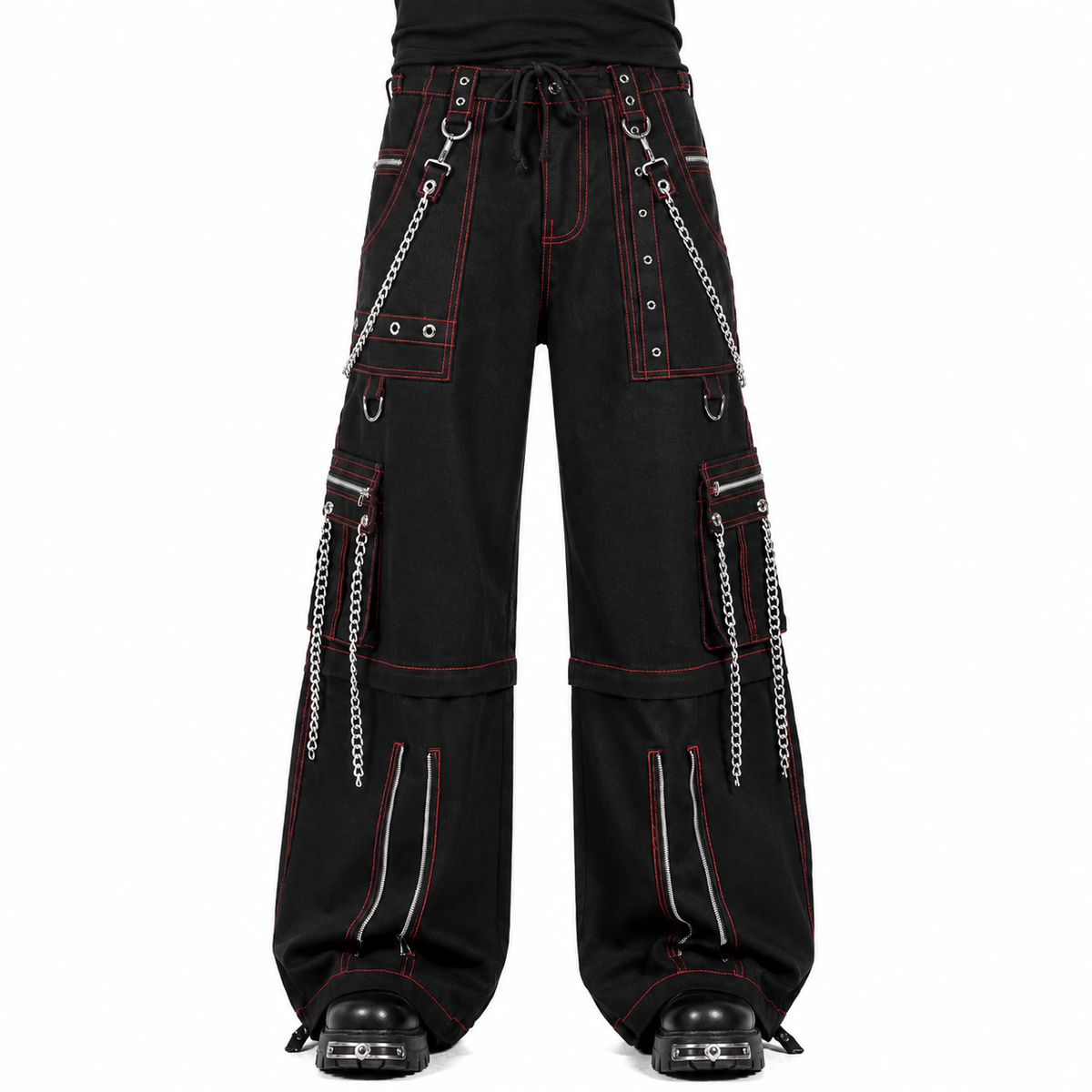 Men's Electro Bondage Gothic Red Stitch Rave Gothic Cyber Chain Goth Jeans Punk Rock Pants USA