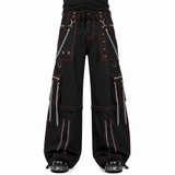 Men's Electro Bondage Gothic Red Stitch Rave Gothic Cyber Chain Goth Jeans Punk Rock Pants USA