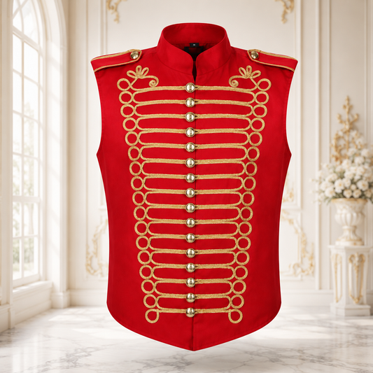 Men's Military Hussar Sleeveless Vest Red & Gold Jacket Free Shipping Usa
