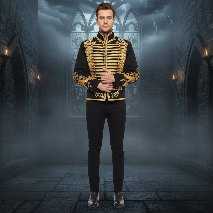Men’s Adam Luxe Military Drummer Jacket – Black Parade Hussar Style