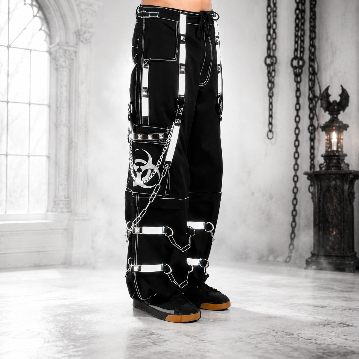 Prime Quality Men Gothic Bondage Reflective Men Street Walker Pant Alternative Punk Rock Emo Trouser Pant Shorts
