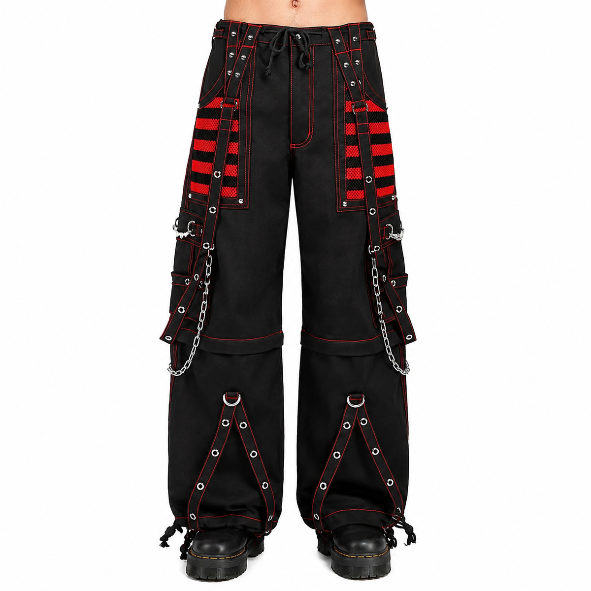 Gothic Extreme Bondage Skater Red & Black Punk Rocker Cyber Steampunk Biker Pant