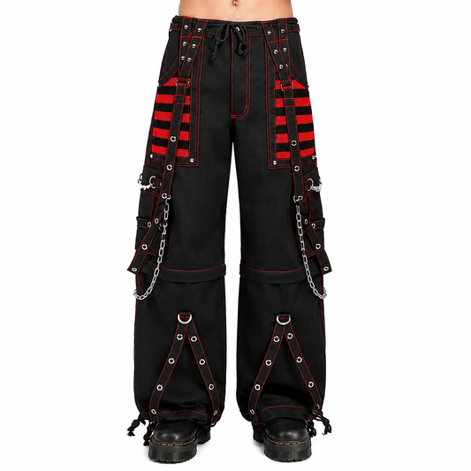 Gothic Extreme Bondage Skater Red & Black Punk Rocker Cyber Steampunk Biker Pant