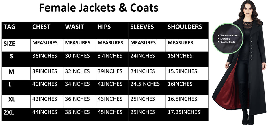 Gothic Ladies Black Long Wool Coat With Wide Collar