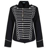 Women's Emo Punk Goth Napoleon Military Drummer Parade Jacket Black Silver