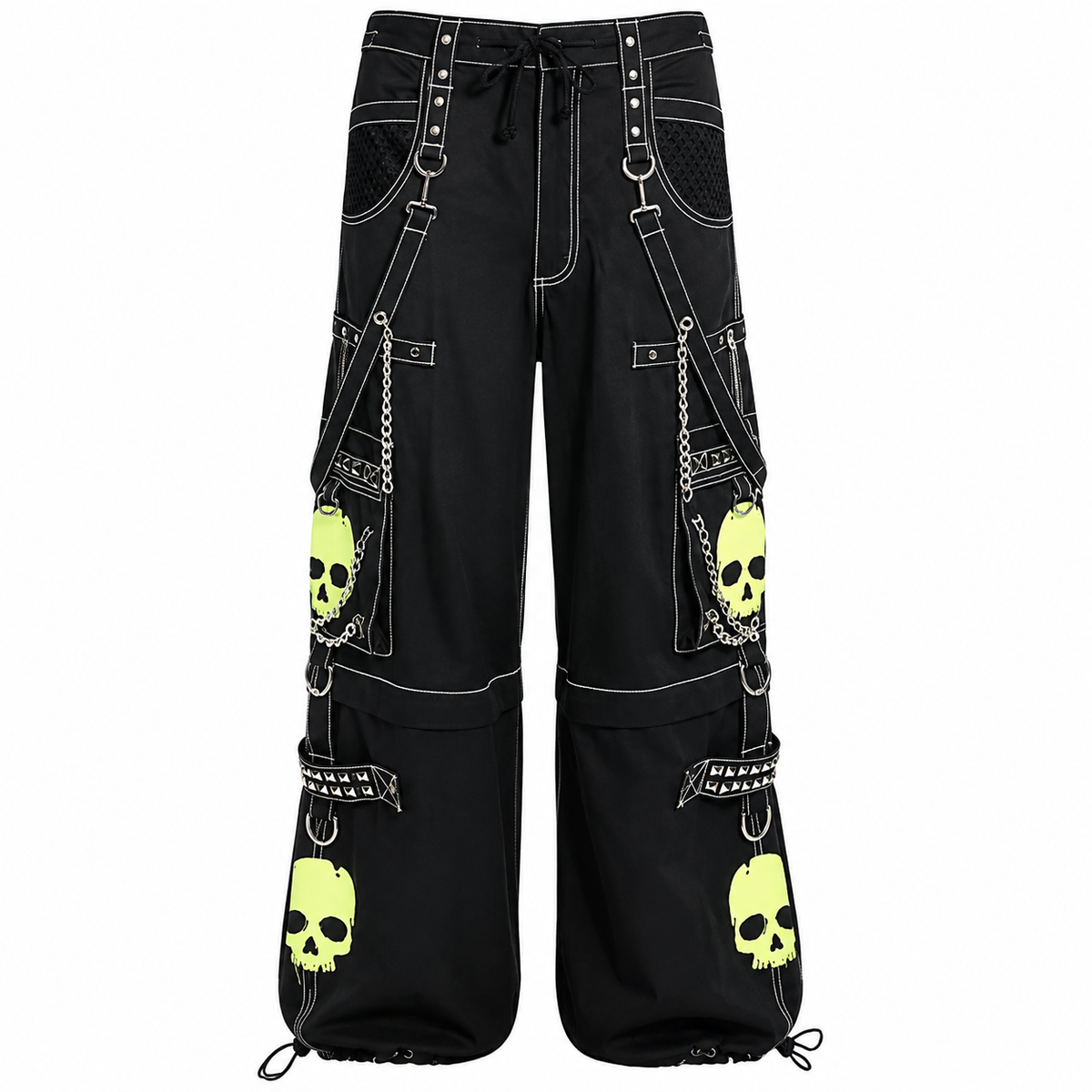 Gothic Bondage Black Lime Big Skull Men Pant Alternative Punk Rock Jeans Emo Trouser Pant Shorts USA