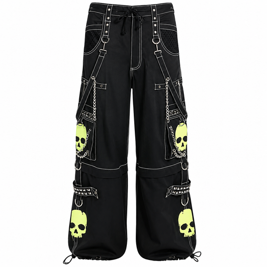 Gothic Bondage Black Lime Big Skull Men Pant Alternative Punk Rock Jeans Emo Trouser Pant Shorts USA