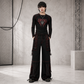 Men’s Black Gothic Super Studded Pants Red Stitching Men’s Fashion Goth Pant