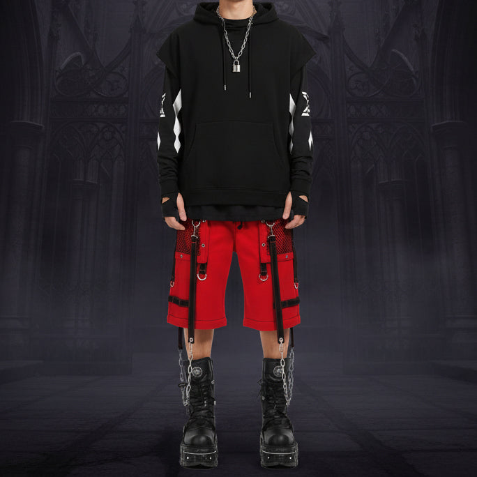 Gothic Bondage Steampunk Rocker Cyber Symbol Shorts Red/Black