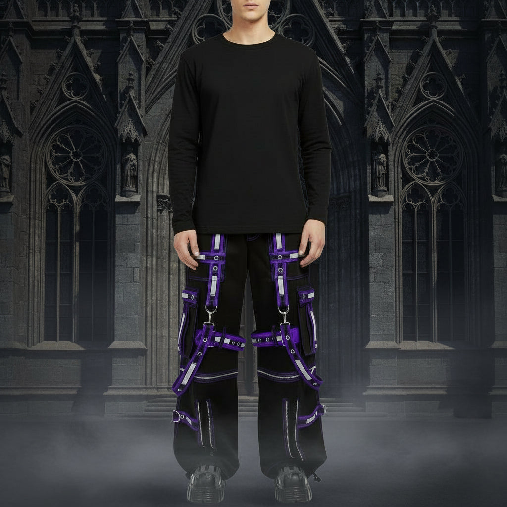 Mens Extreme Bondage Gothic Electro Reflector Black/purple Pant Shorts Usa