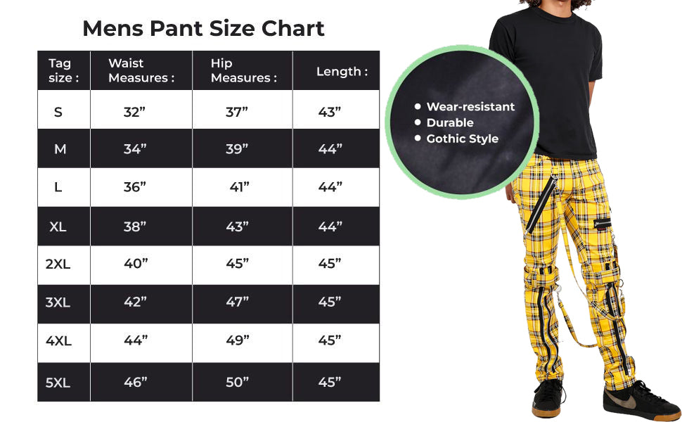 Men Bondage Straps Punk Yellow Plaid Jeans Pant Alternative Rebel Rock Emo Pant USA
