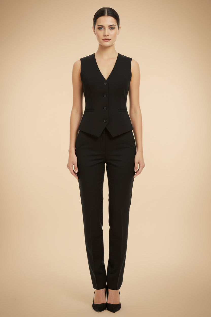 Women's V-Neck Suit Vest 4 Button Formal Office Work Business Sleeveless Vests For Women Waistcoat