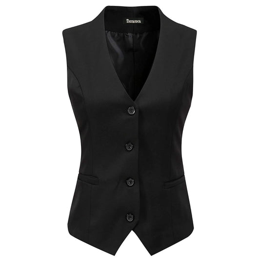 Women's V-Neck Suit Vest 4 Button Formal Office Work Business Sleeveless Vests For Women Waistcoat