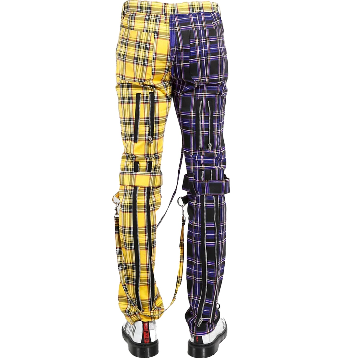 GOTHIC SPLIT LEG BONDAGE PANT PURPLE/YELLOW PLAID