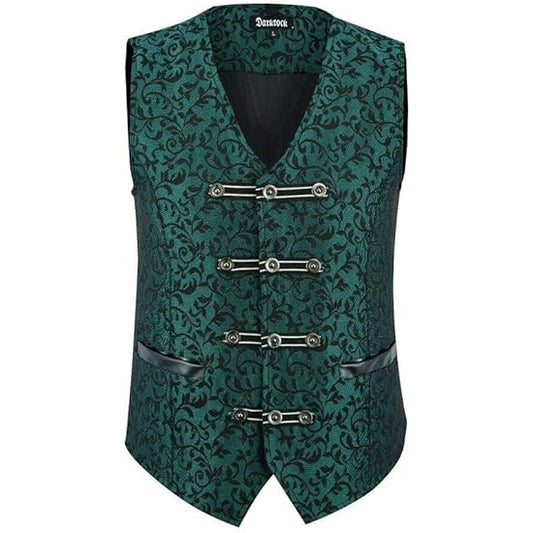 Premium Men's Vest Waistcoat Green Damask Velvet Goth Steampunk VTG/Brocade Vest