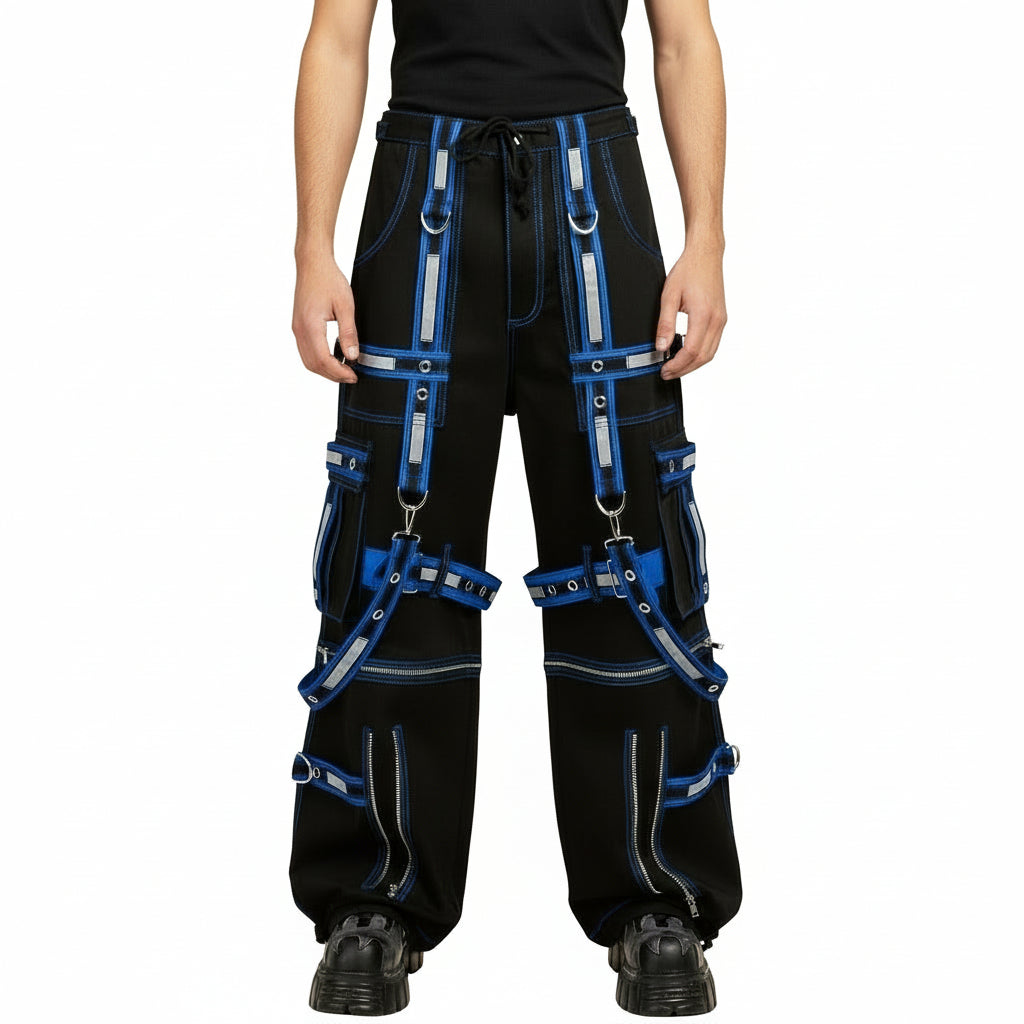 Mens Extreme Bondage Gothic Electro Reflector Black/Blue Pant Shorts Usa