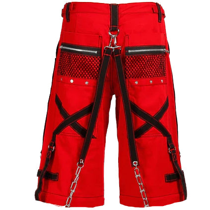 Gothic Bondage Steampunk Rocker Cyber Symbol Shorts Red/Black
