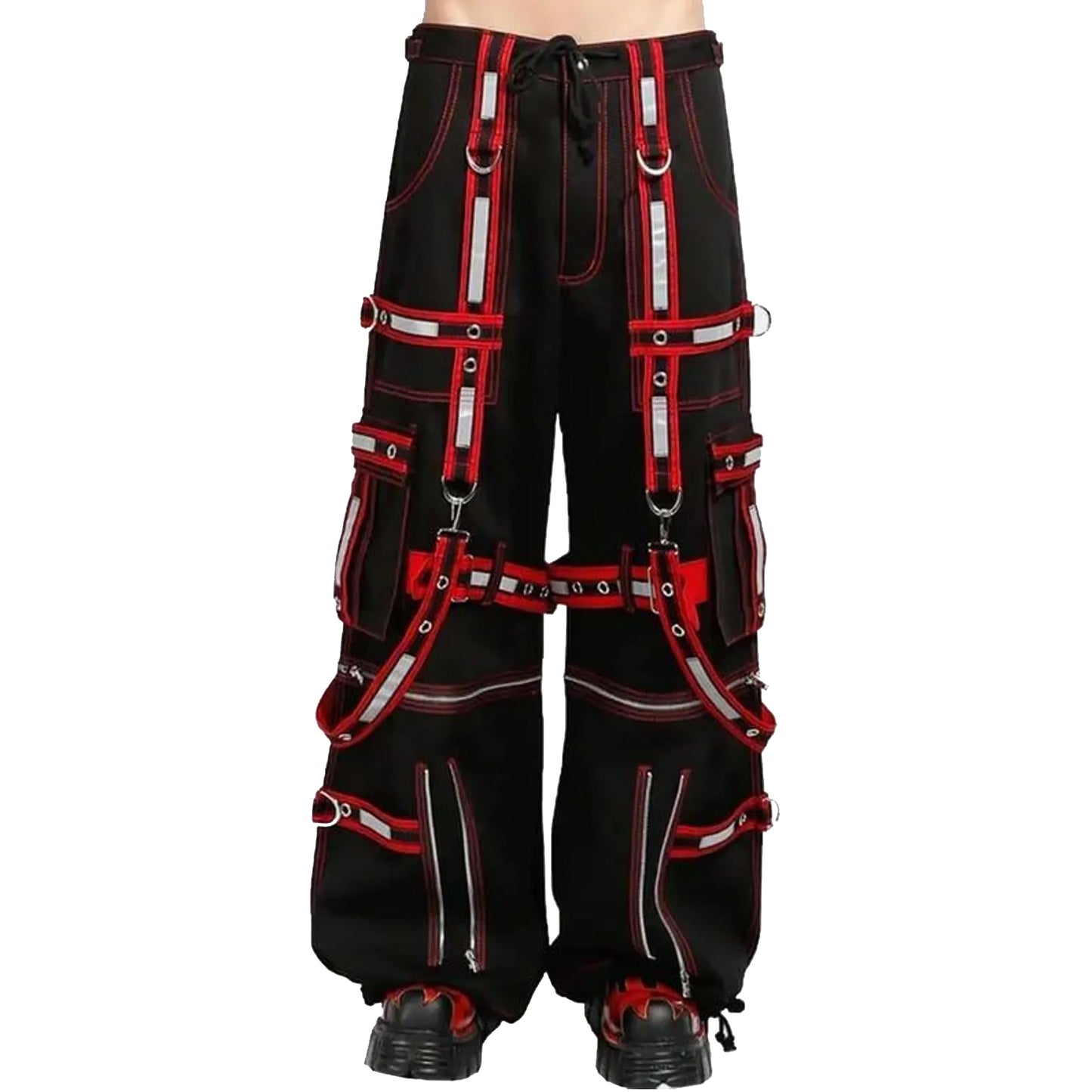 Men Extreme Bondage Gothic Electro Reflector Black/Red Pant/Shorts Usa