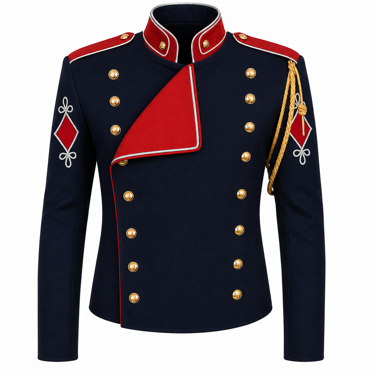 Blue Military Jacket Red Collar Parade Coat Gothic Stage Jacket Mens Performance Jacket