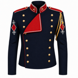 Blue Military Jacket Red Collar Parade Coat Gothic Stage Jacket Mens Performance Jacket