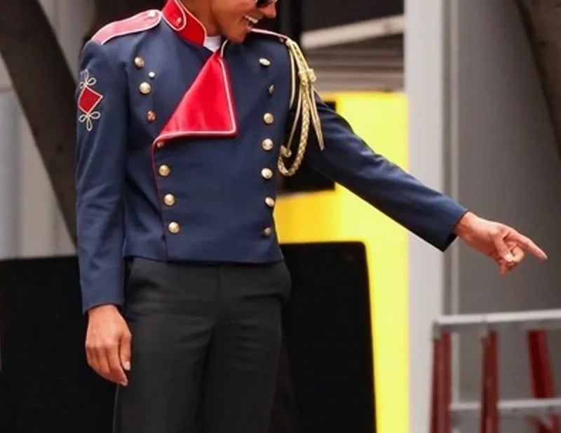 Blue Military Jacket Red Collar Parade Coat Gothic Stage Jacket Mens Performance Jacket
