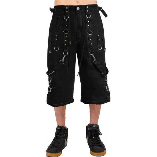 Men Handmade Gothic Bondage Grey Thread Cyber Punk Shorts Metal Studs Shorts
