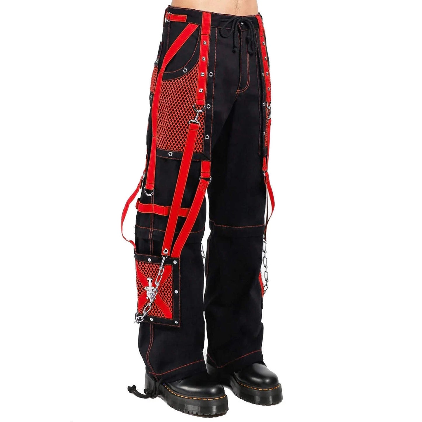 Black/Red Jeans Extreme Bondage Rocker Cyber Goth Steampunk Pant /Trip Usa