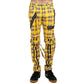 Men Bondage Straps Punk Yellow Plaid Jeans Pant Alternative Rebel Rock Emo Pant/USA