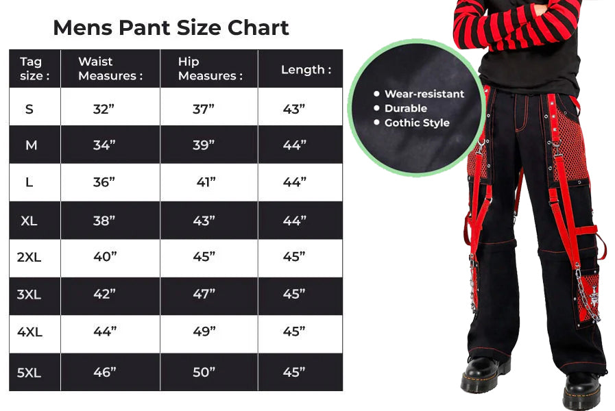 Black/Red Jeans Extreme Bondage Rocker Cyber Goth Steampunk Pant Usa