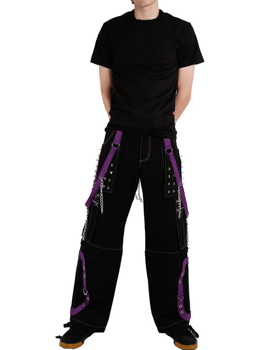 Men's Black Purple Bondage Gothic Cyber Chain Techno Rock Punk Trouser Pants Usa