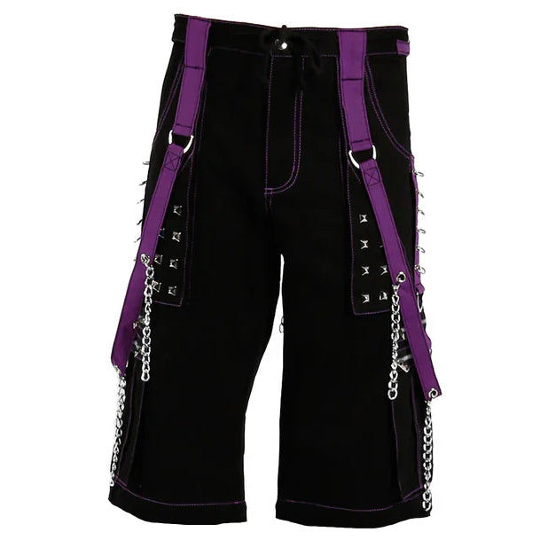 Men's Black Purple Bondage Gothic Cyber Chain Techno Rock Punk Shorts