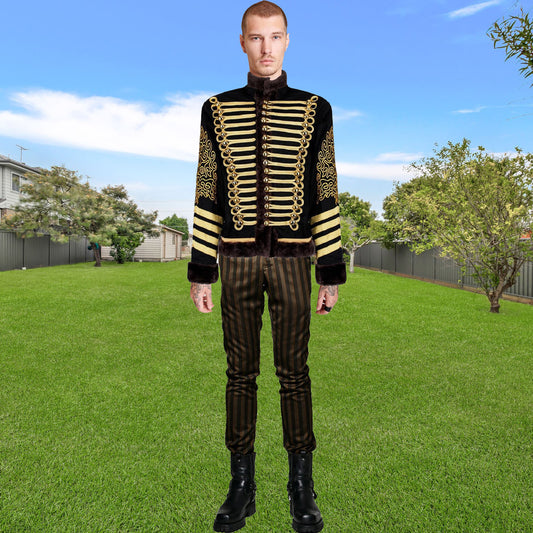 New Napoleonic Hussars Uniform Military Style Tunic Pelisse Jimi Hendrix Jacket Parade Drummer Officer Faux Fur