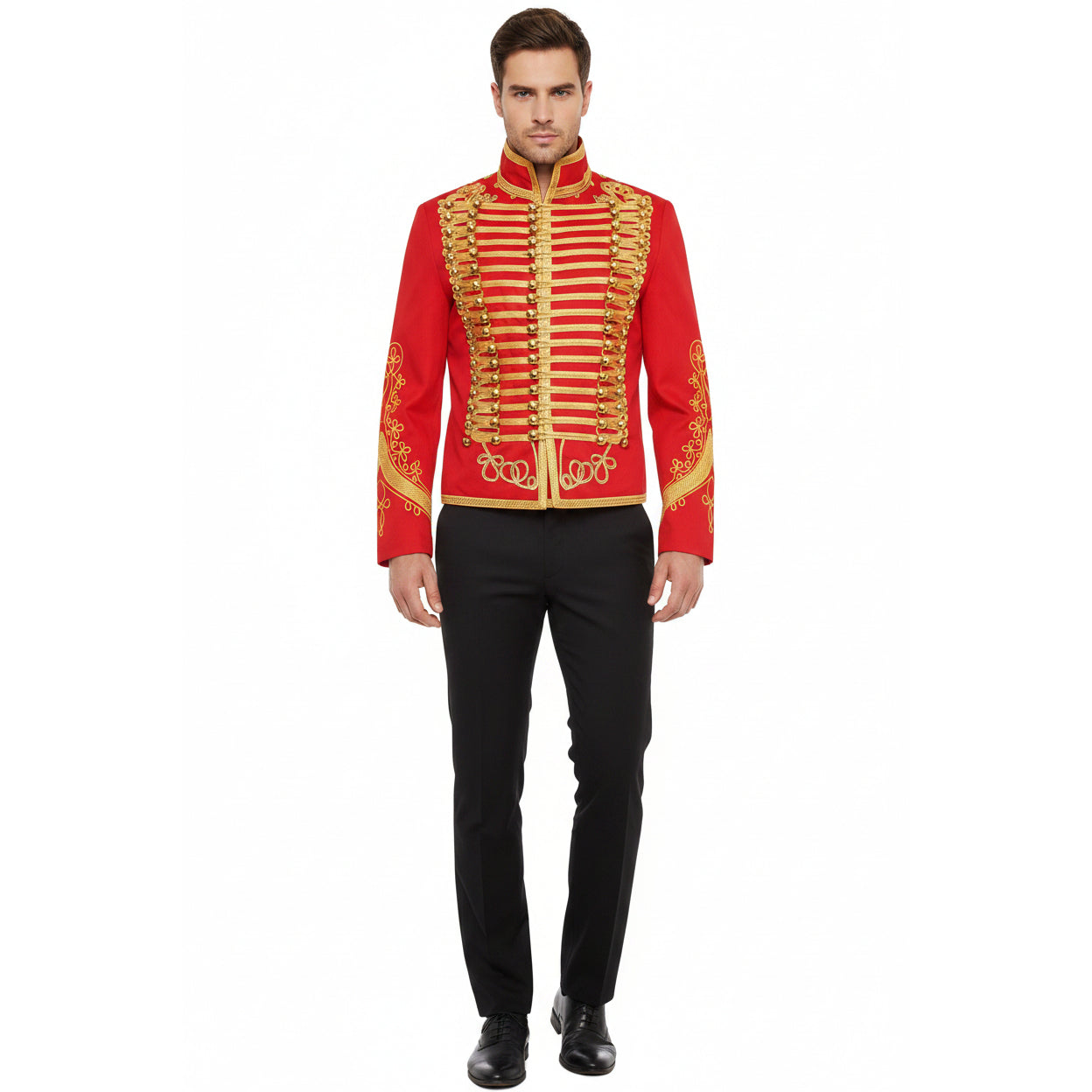 Men’s Adam Luxe Military Drummer Jacket – Red Parade Hussar Style
