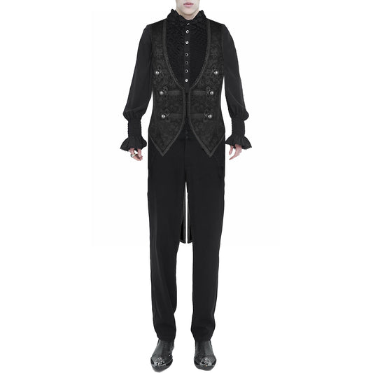 Men's Brocade Vest Waistcoat Tailcoat Black Damask Velvet Gothic Steampunk/Usa