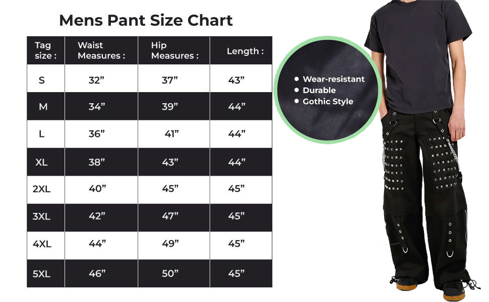 Gothic Men Black Goth Monster Studs Goth Punk Rock Pants