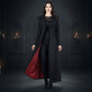 Gothic Ladies Black Long Wool Coat With Wide Collar