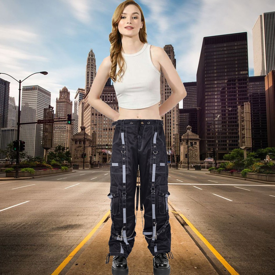 Women's Bondage Reflective Alternative Punk Rock Emo Trouser Pant Shorts