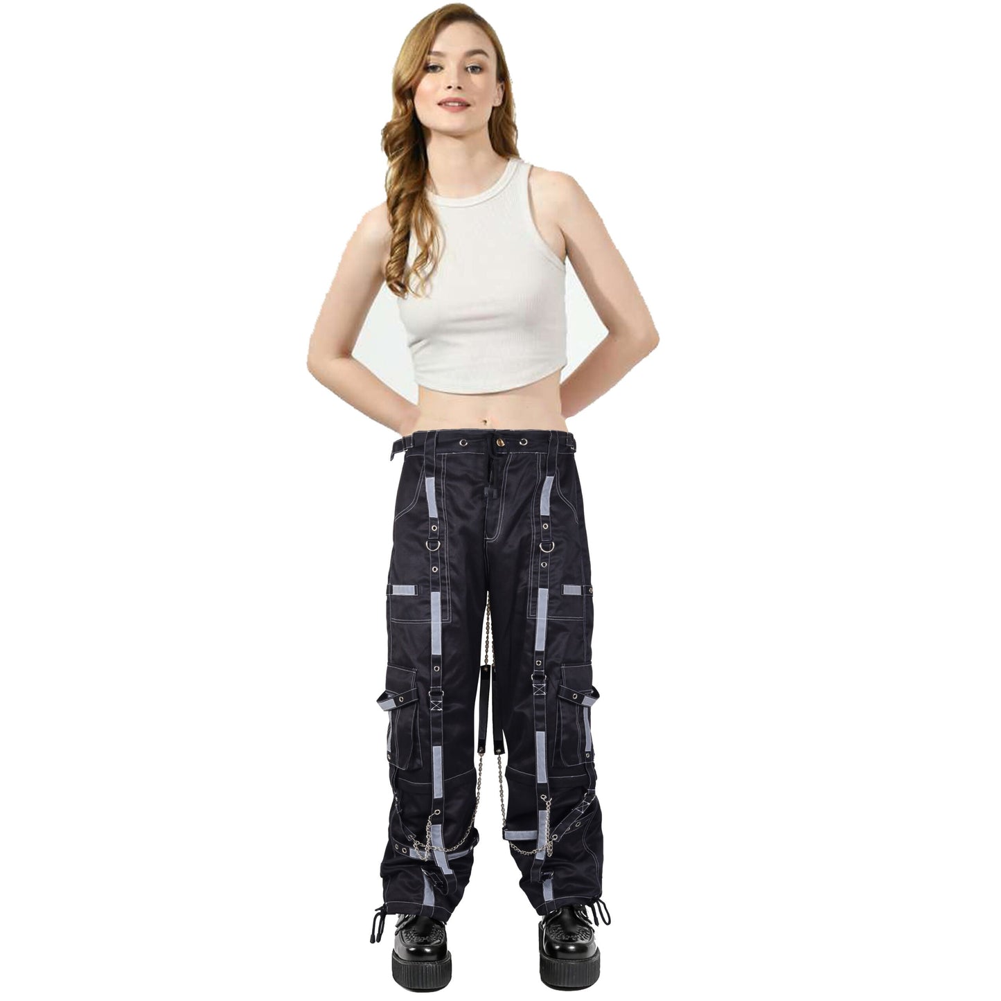 Women's Bondage Reflective Alternative Punk Rock Emo Trouser Pant Shorts