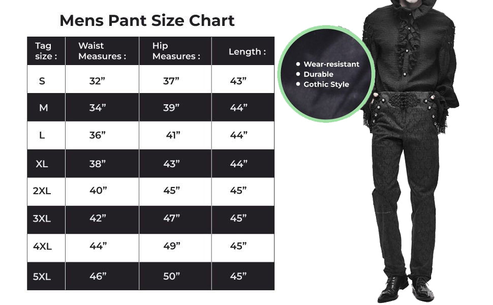 Devil Fashion Mens Gothic Steampunk Dress Pants Trousers Black Victorian Damask