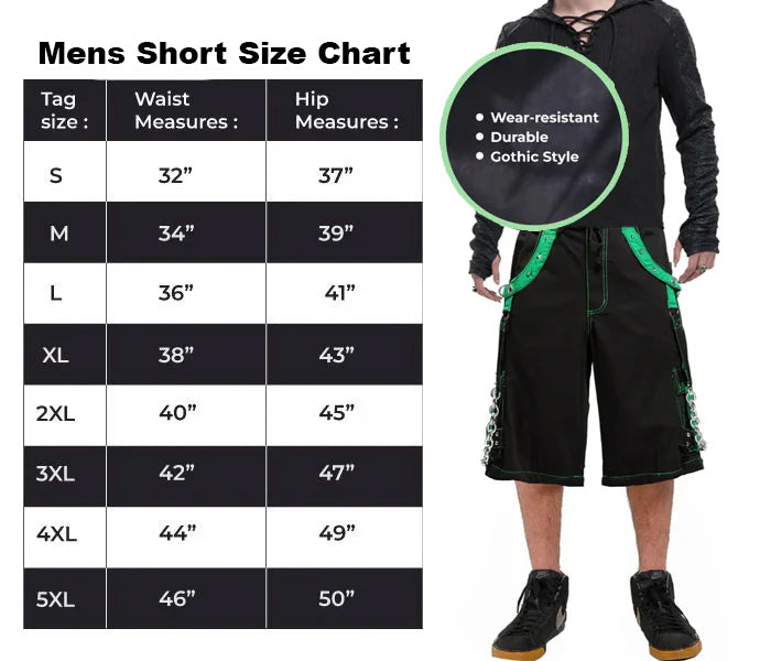 Gothic Men's Bondage Rave Biker Cyber Emo Skater Gothic Shorts