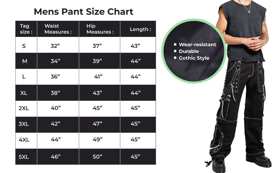 Prime Quality Gothic Men's Black Bondage Gothic Cyber Pant Chain Techno Rock Punk Shorts Trouser Pants USA