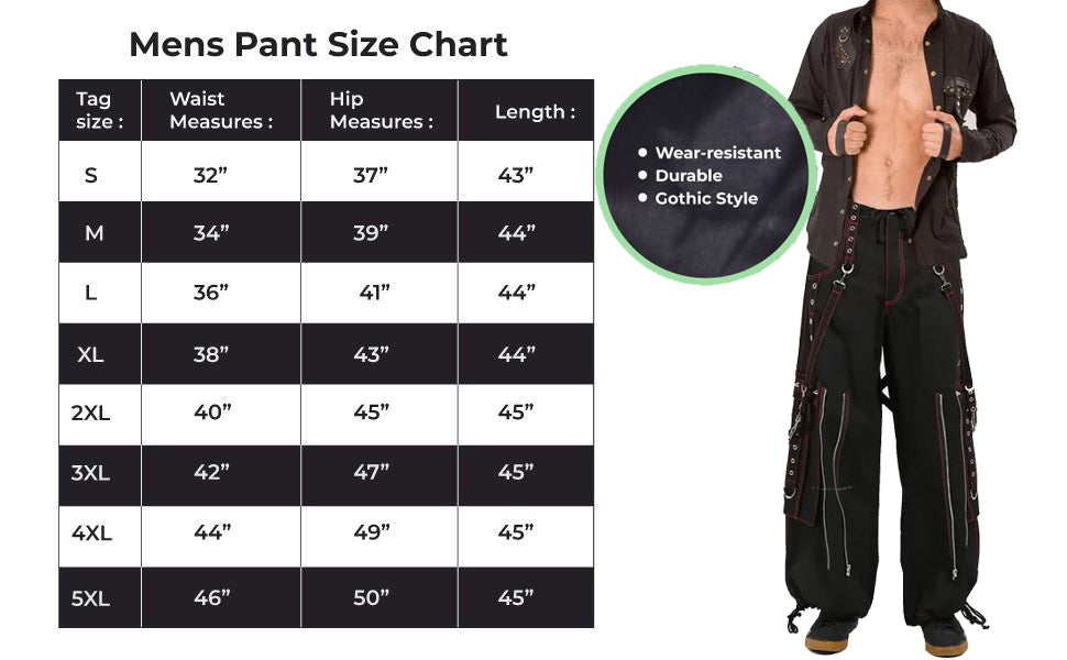 Gothic Mens Black Bondage Red Back Skull Punk Rock Pants