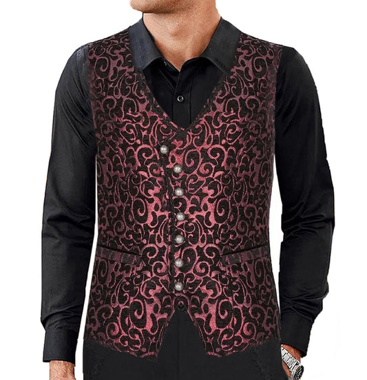Men's Gothic Waistcoat Vest Red Paisley Velvet Steampunk Regency/Victorian Suit Vest Steampunk