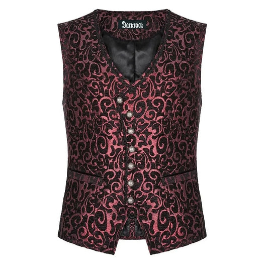 Men's Gothic Waistcoat Vest Red Paisley Velvet Steampunk Regency/Victorian Suit Vest Steampunk