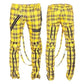 Men Bondage Straps Punk Yellow Plaid Jeans Pant Alternative Rebel Rock Emo Pant/USA