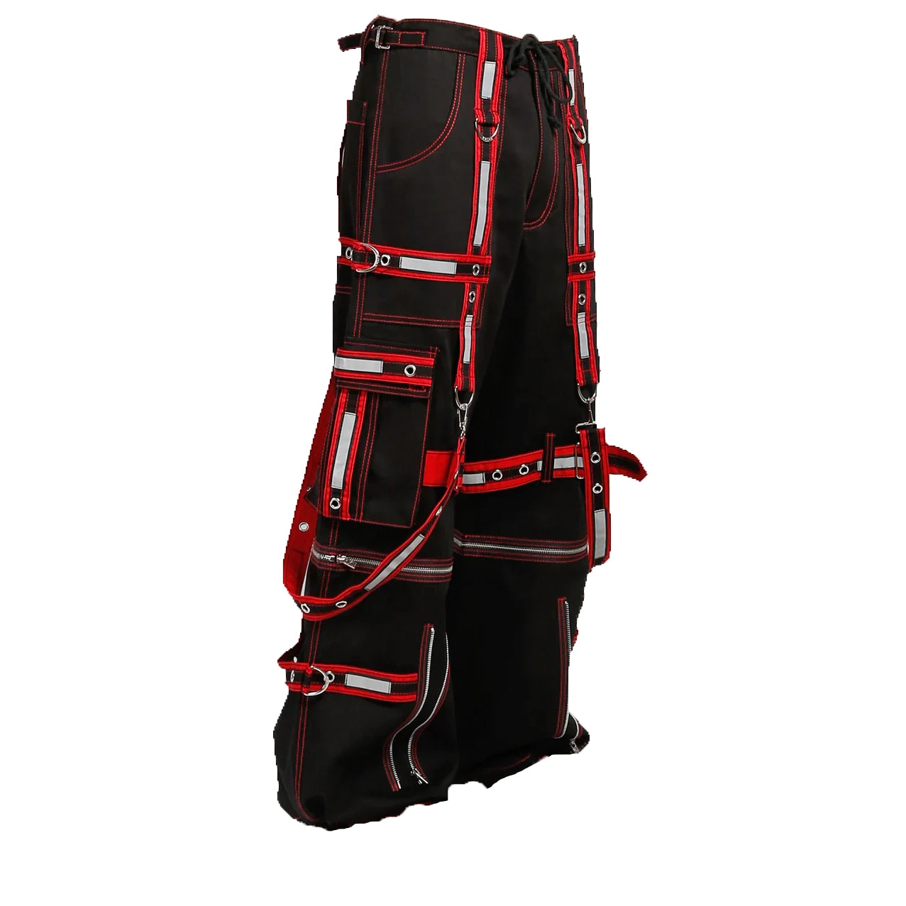 Men Extreme Bondage Gothic Electro Reflector Black/Red Trip Pant/Shorts Usa